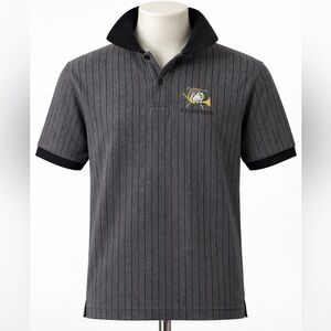 Vintage BOAST Polo Shirt Mens Gray Black Striped 100% Cotton Preppy 80s 90s Sz M